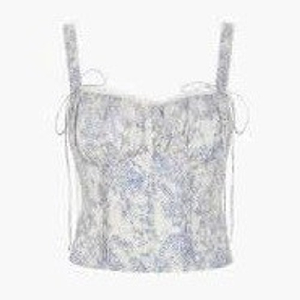 Commense Blue Toile Floral Corset Top Lace Trim Button Front Fariy Cami Large